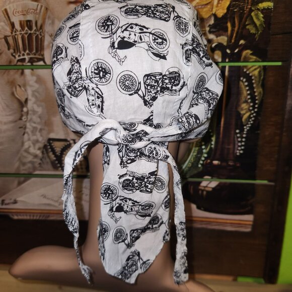 Motorcycle Print Cotton Scrub Head Wrap with Ties Unisex Scrub Cap Doo Rag - Picture 4 of 8